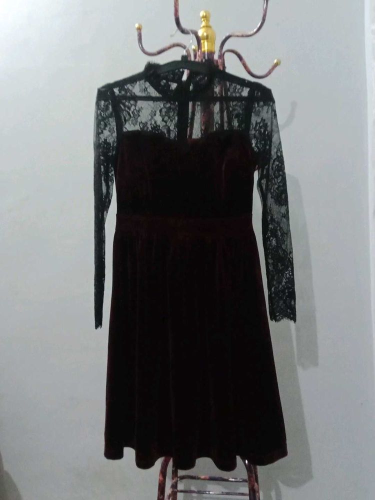 Elegant Velvet &amp; Lace Dress