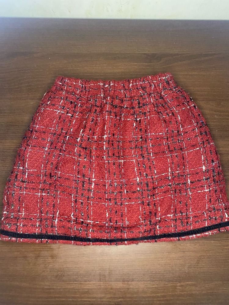 winter Red Plaid Skirt Korean