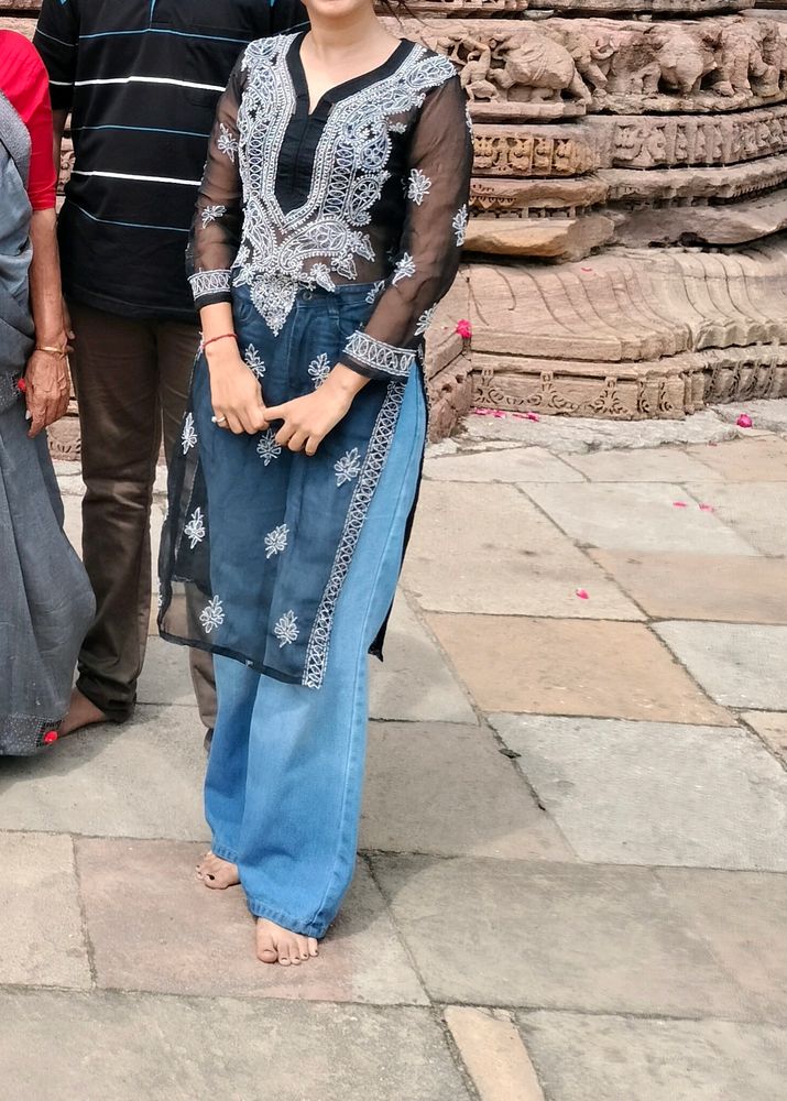 Black Lakhnavi Chikankari Kurti