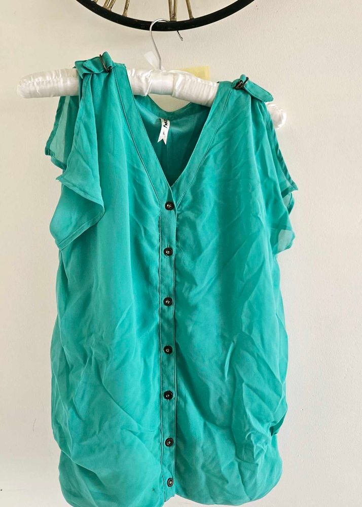 Aqua Button-Down Top