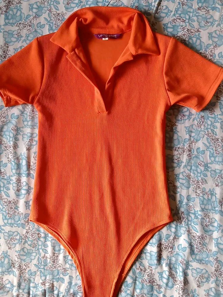 Orange and Black Bodysuit with Collar
