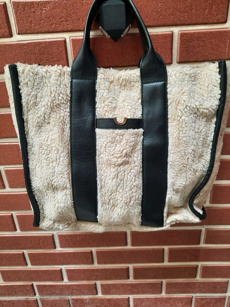 Fleece &amp; Leather Tote Bag