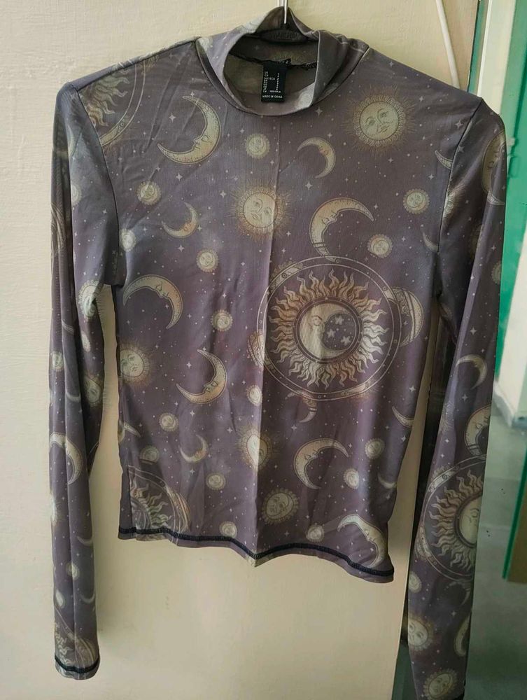 Forever 21 Celestial Print Mesh Top