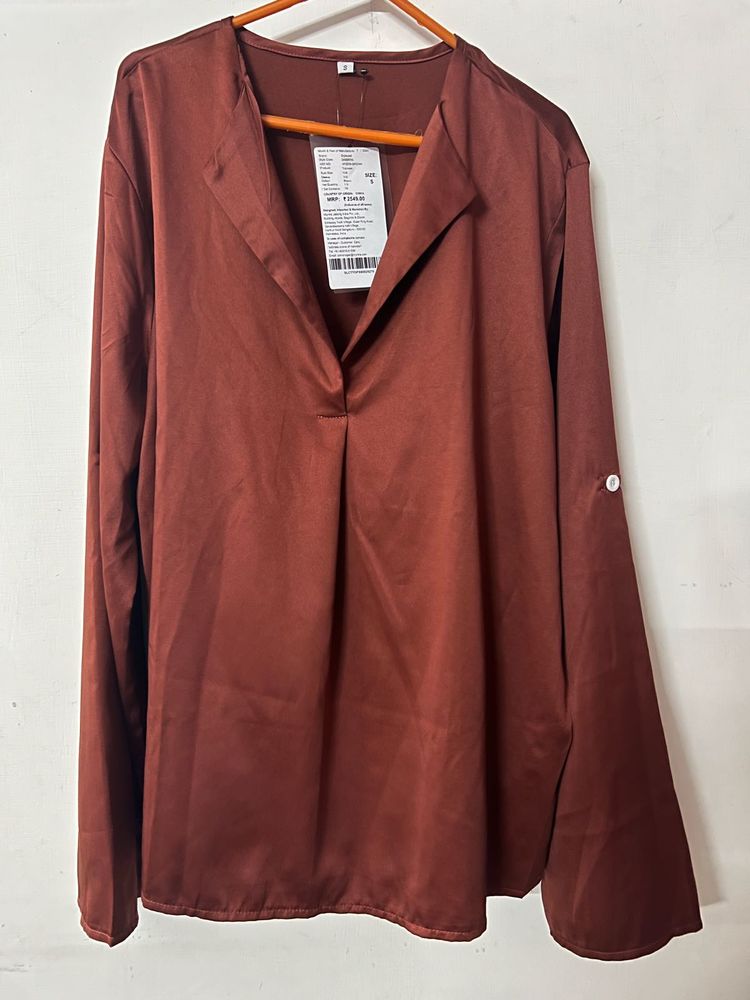 Elegant Brown Long Sleeve Top