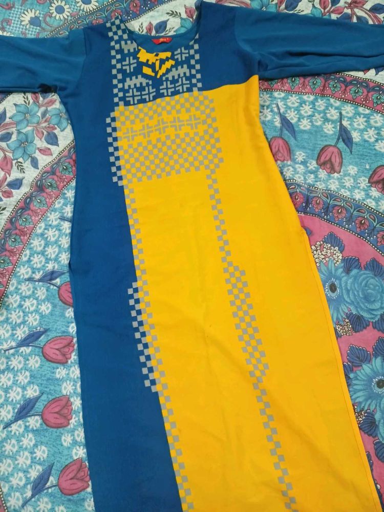 Blue &amp; Yellow Patterned Kurti