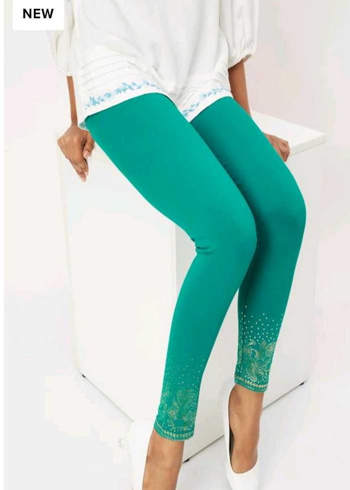 Sea Green Printed Foil Leggings