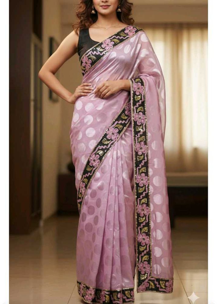 Elegant Pink Polka Dot Saree