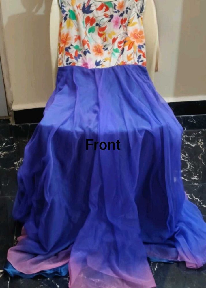Floral Top &amp; Blue Chiffon Maxi Dress