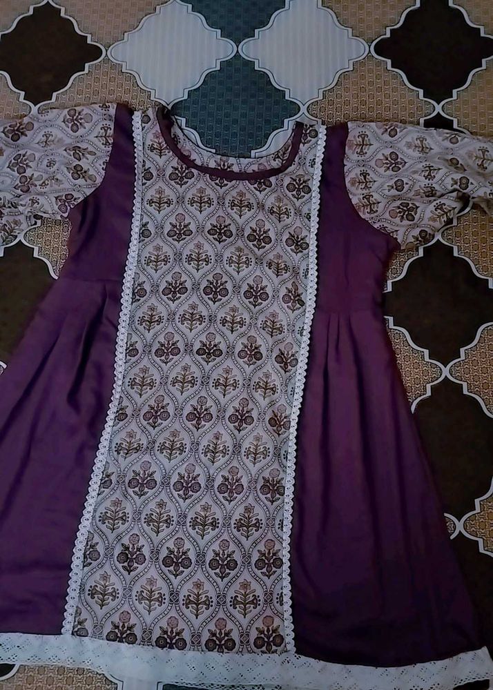 Purple Floral Short Frok