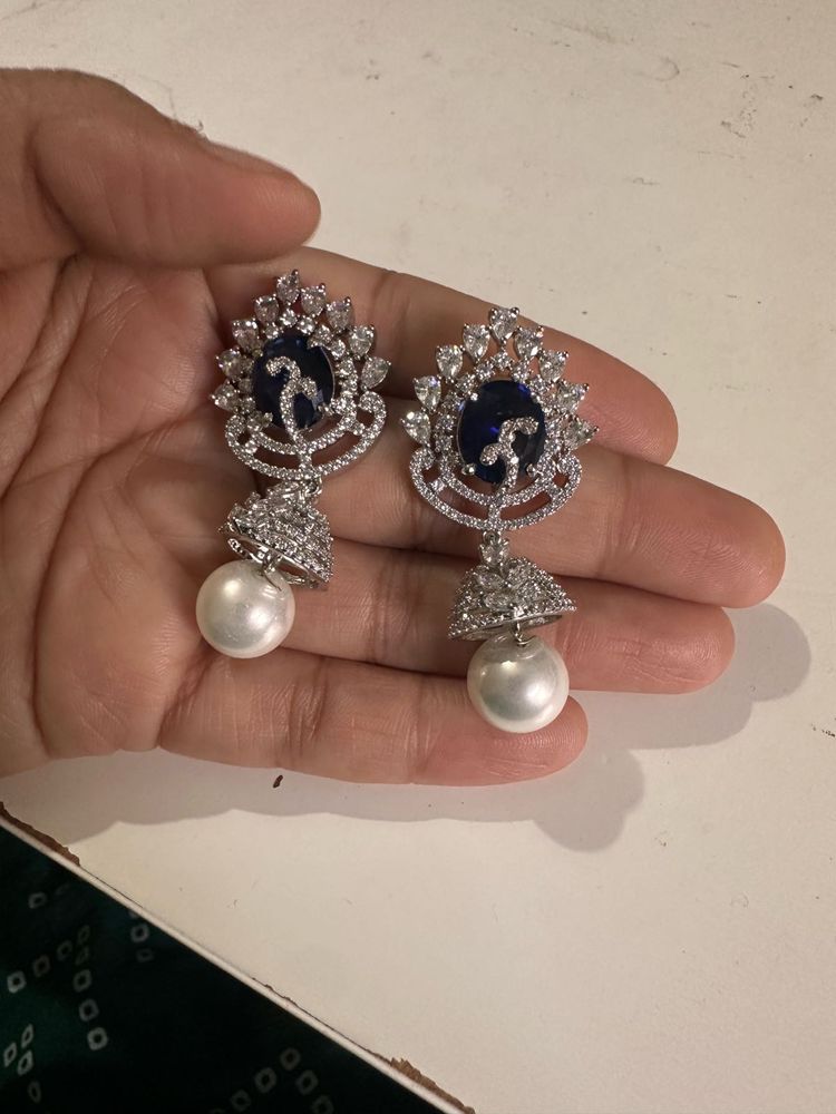 Pearl and CZ Drop Earrings