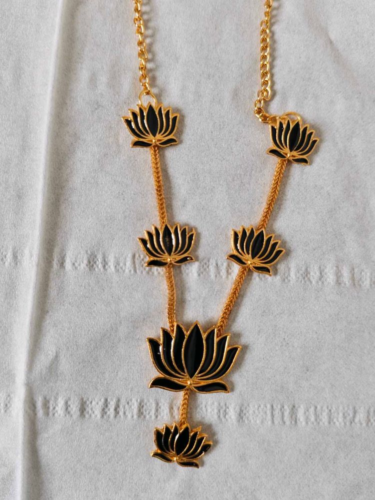 Lotus Motif Statement Necklace - Unused