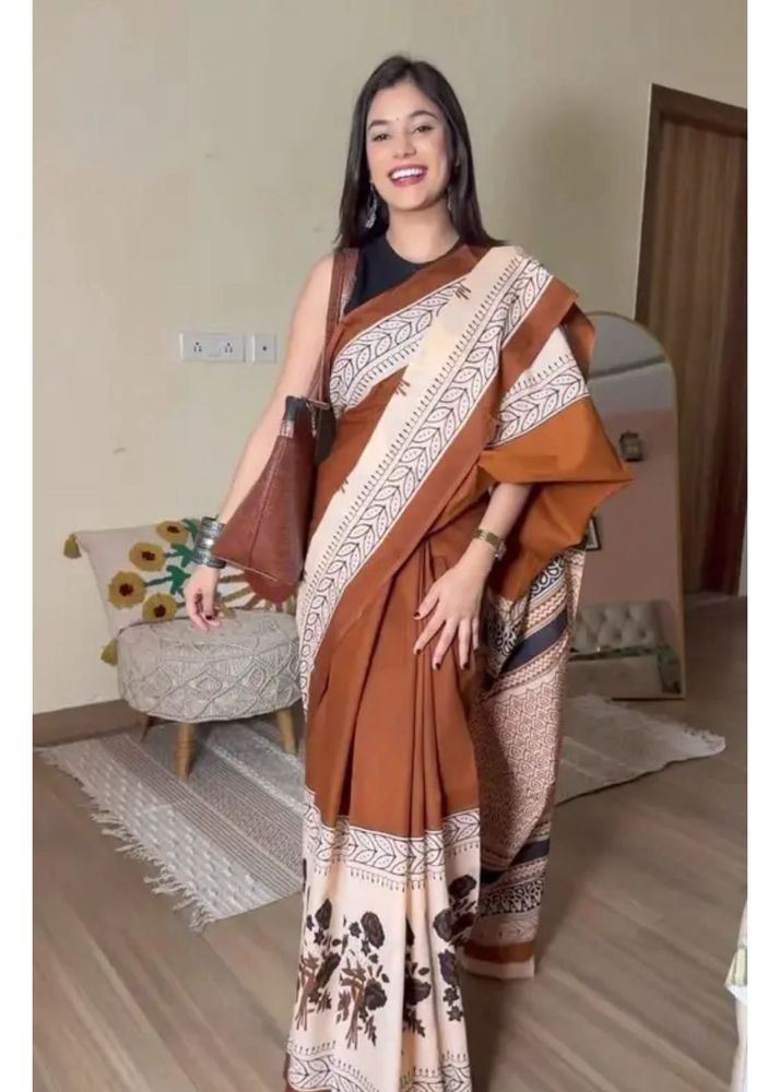 Elegant Brown Printed Saree