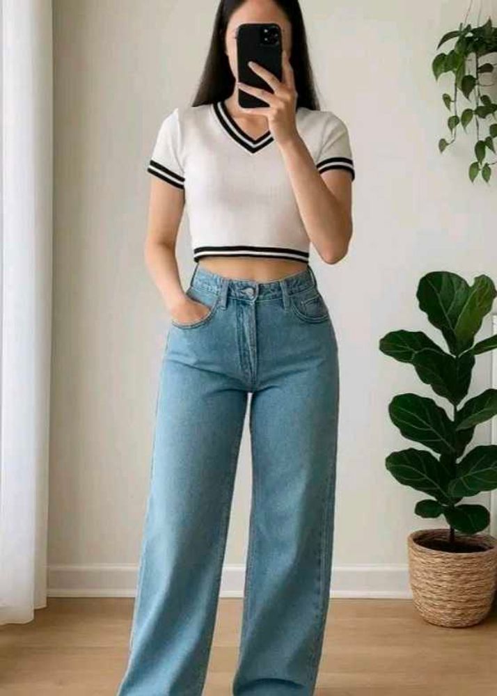 White crop top with black borders. Size S