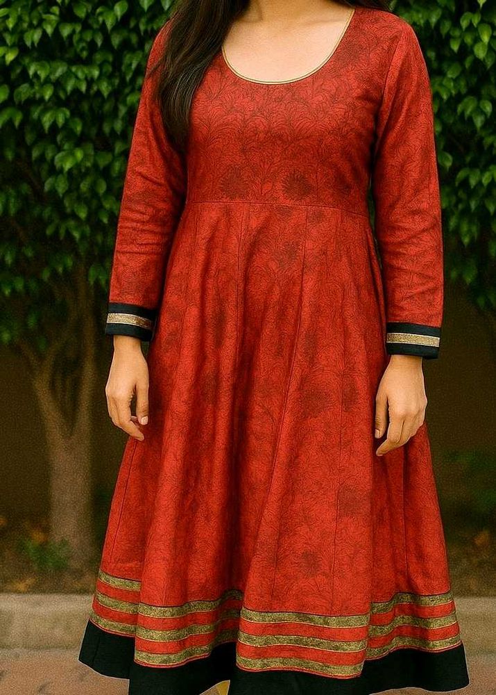 Red Anarkali Silk Kurti Upto XXL (Melange Brange )