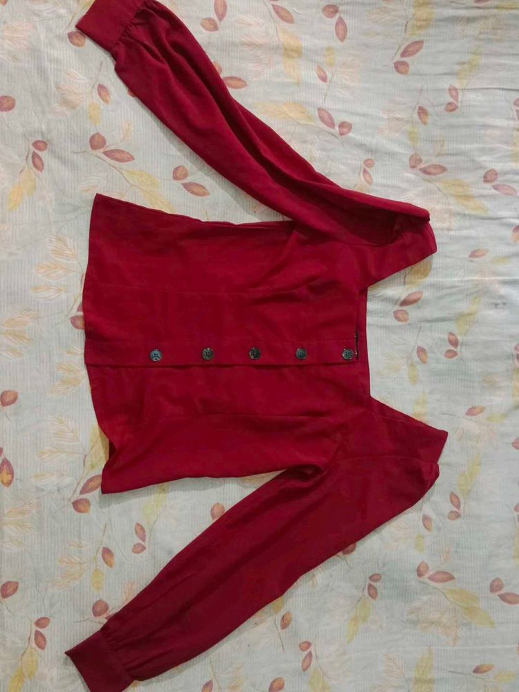 Red Buttoned Long Sleeve Top