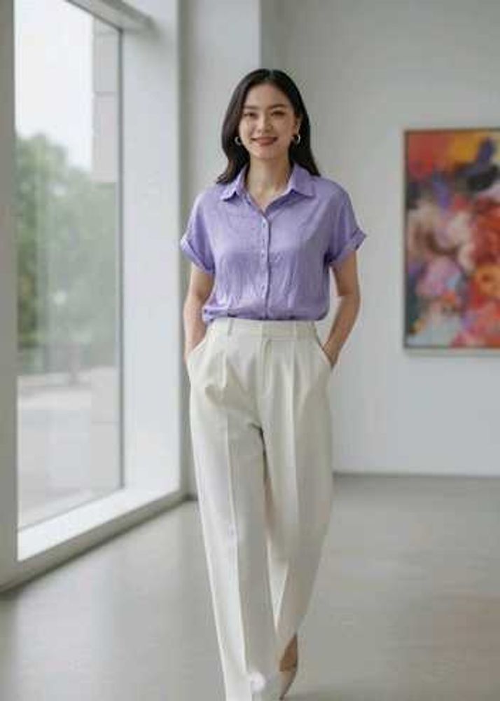 Lavender Button-Down Top