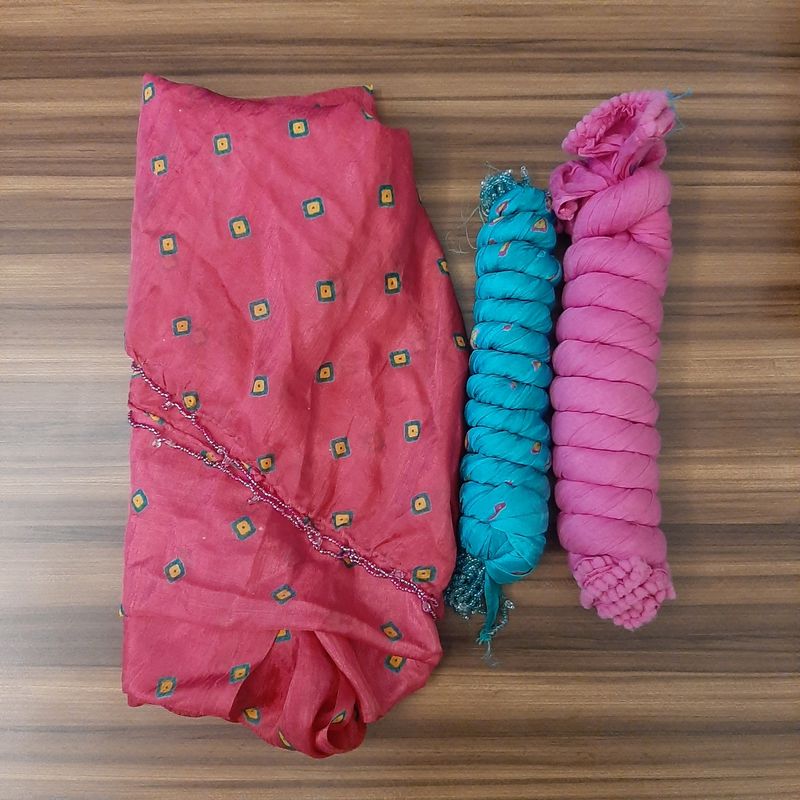 2 Bandhni And 1 Cotton Dupatta
