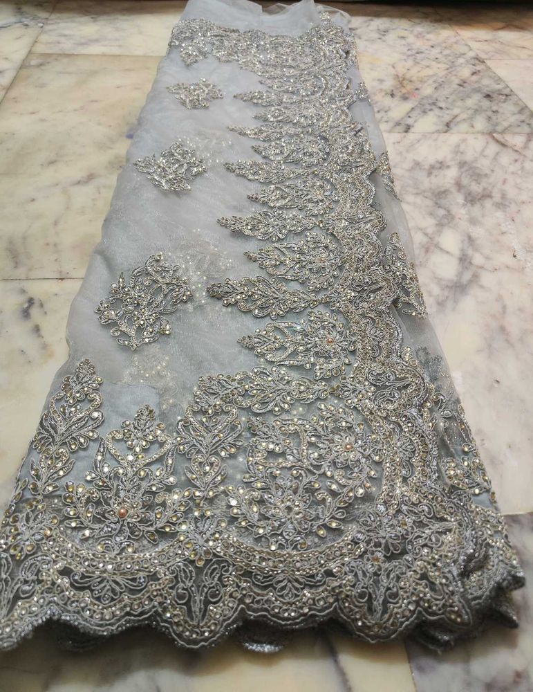 Silver Embellished Saree Net Work 🤑