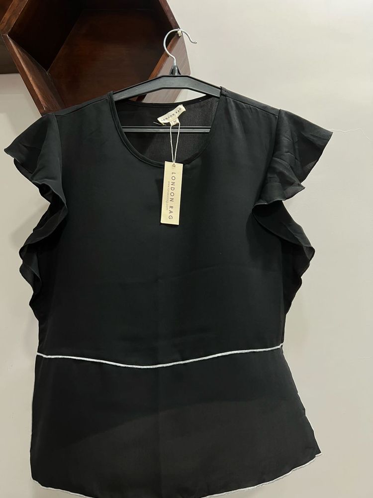 London Rag Black Ruffle Sleeve Top