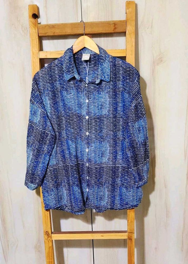 Blue Printed Cotton Shirt Size-42-44