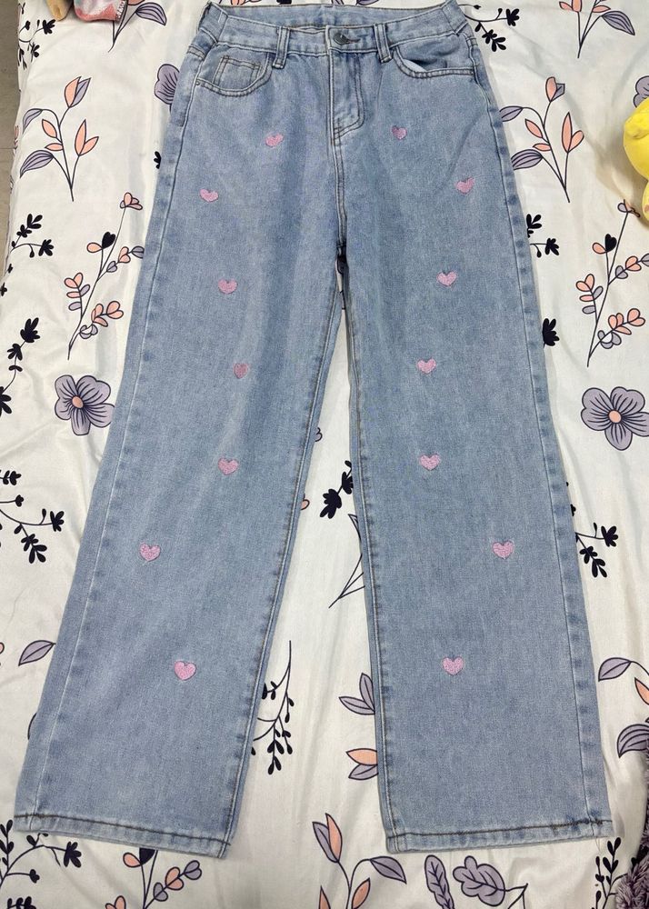 Cute Heart Embroidered Jeans