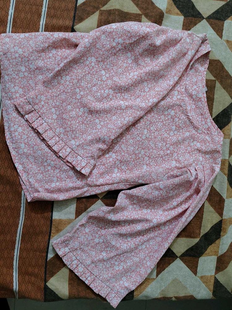 Pink Top For Girls With Flair Wide Pattern Sleeves