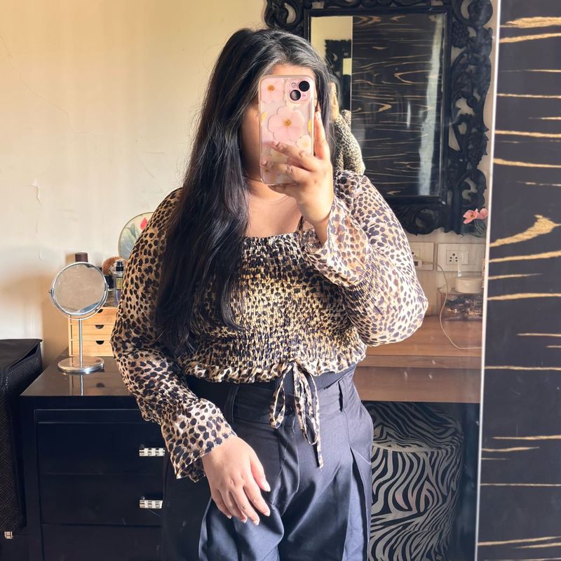 Smocked Leopard Print Top (Full sleeves length)