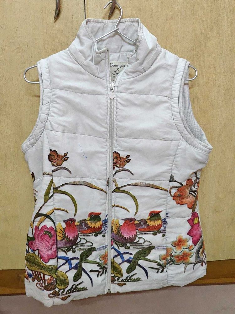 White Floral Winter Half Jacket