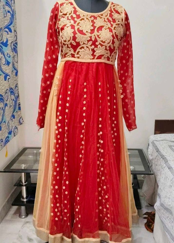 Red &amp; Gold Anarkali Gown