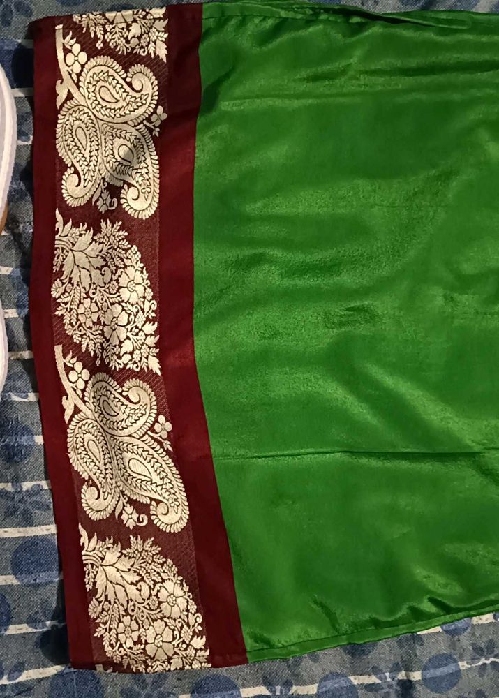 Green Sari with Maroon Border