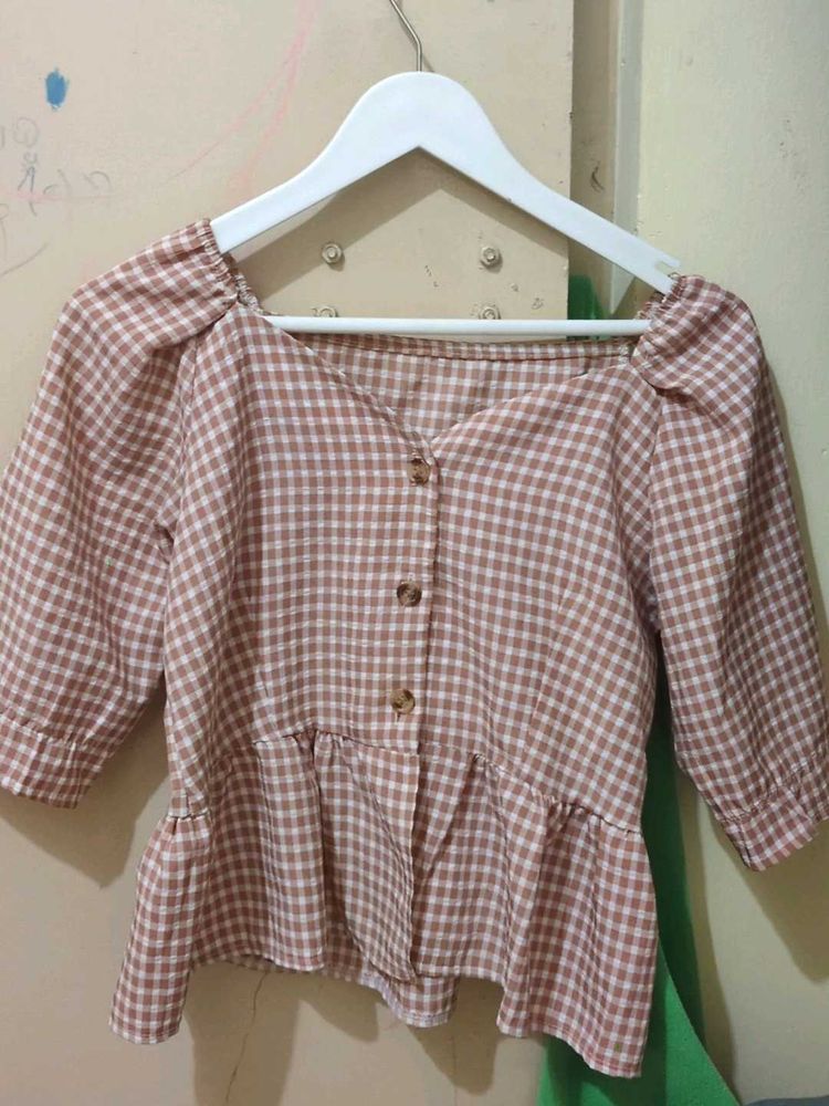Cute Gingham Peplum Top