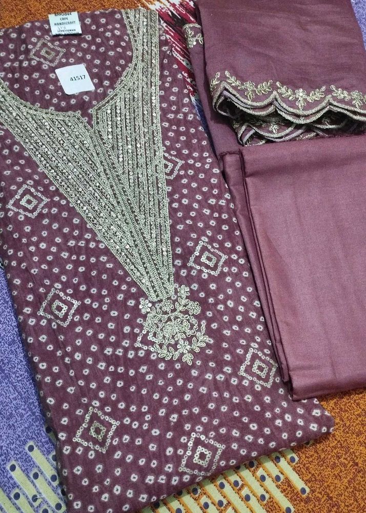 Bandhani Print Suit With Plazo And Dupatta