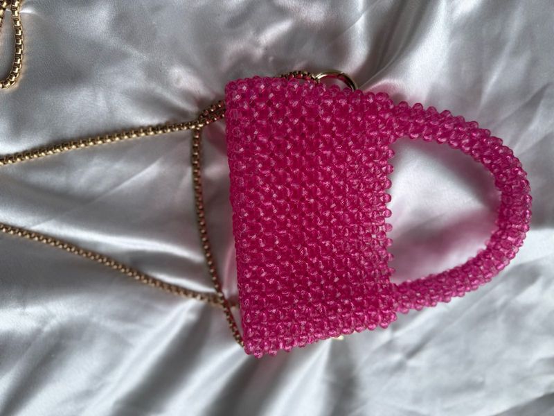 Pink Beaded Mug Bag
