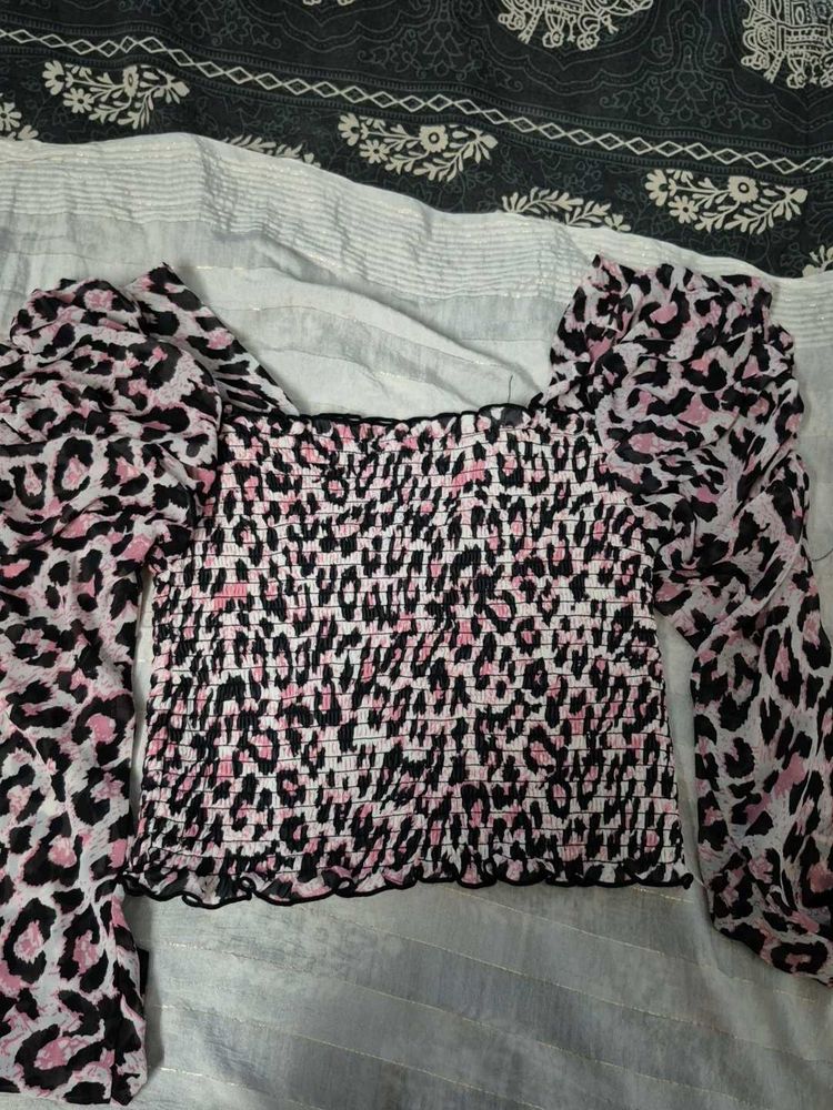 Pink Leopard Smocked Top