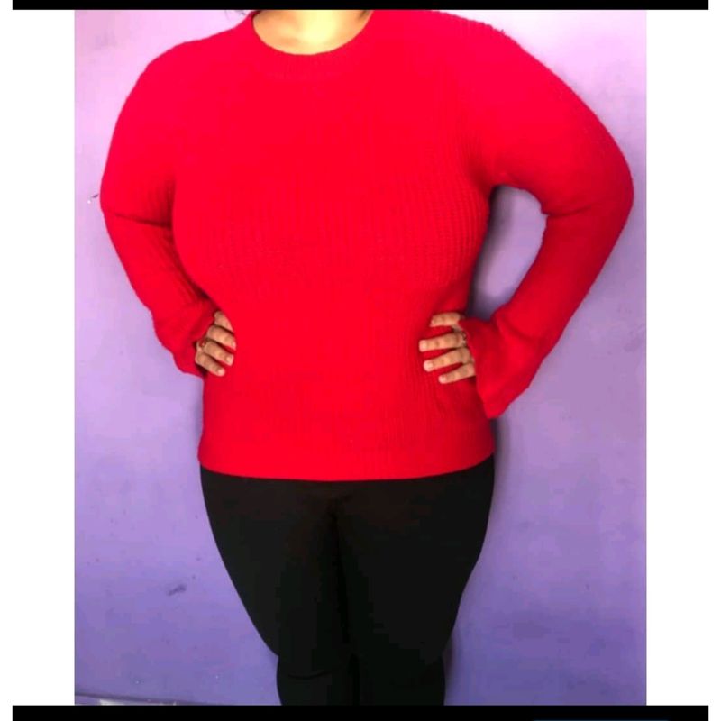 Red Woolean Top With Sexy Back Design