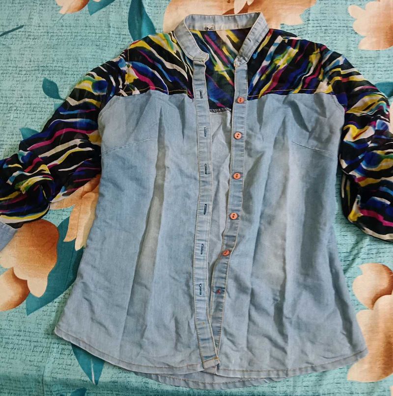 Stylish Denim &amp; Print Top. cash only