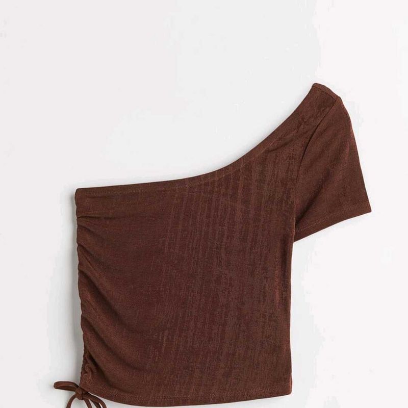 Brown One-Shoulder Ruched Top