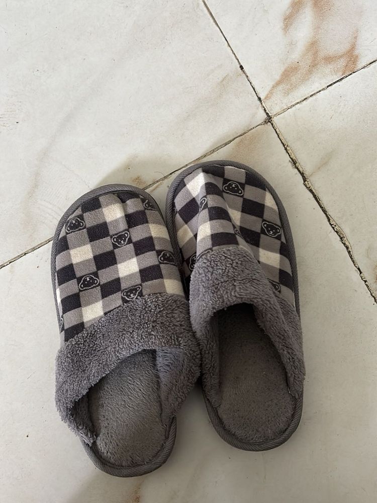 Cozy Grey Checkered Slippers