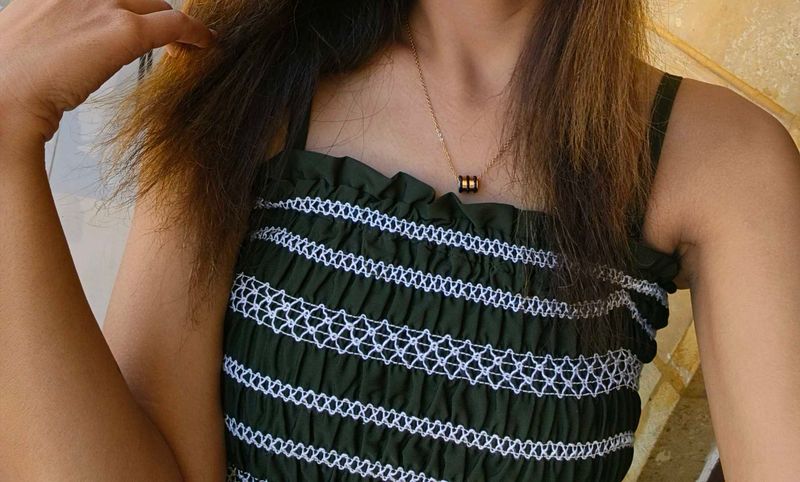 Green Pleated Strapless Midi Dress