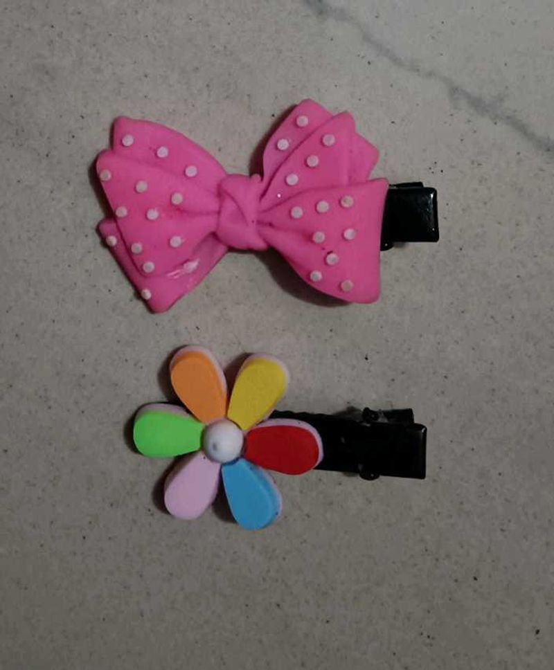 Cute Hair Clips - Pink Bow &amp; Flower