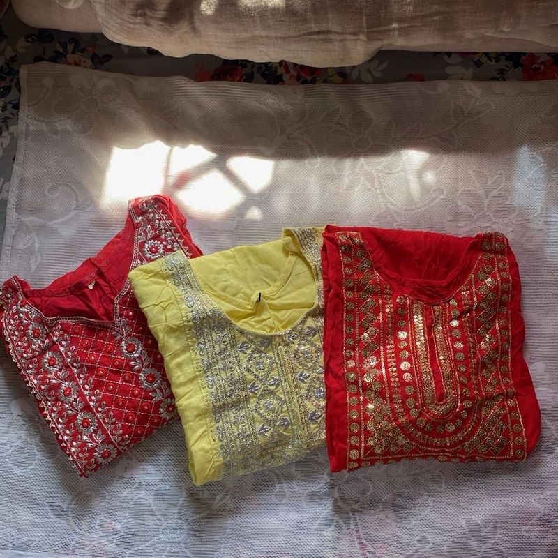 3 Ethnic Kurtas - Vibrant Colors