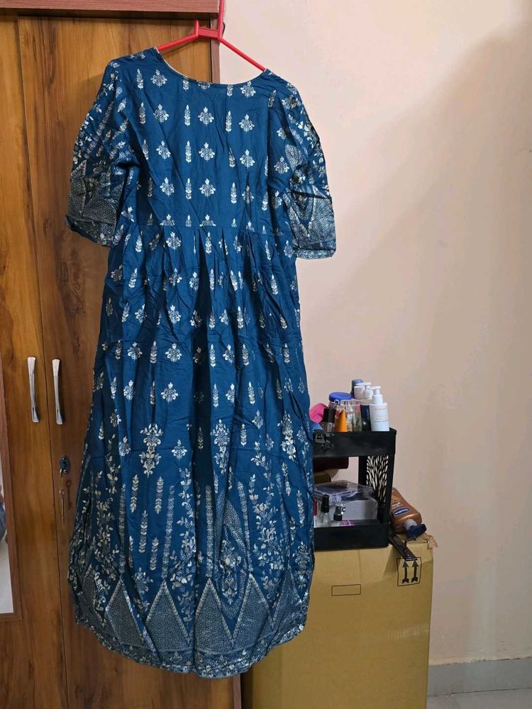 Elegant Blue Printed Ethnic Gown/kurta