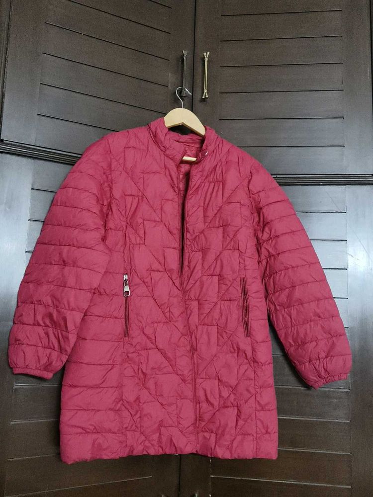 Women Red Quilted Puffer Jacket with hoodie