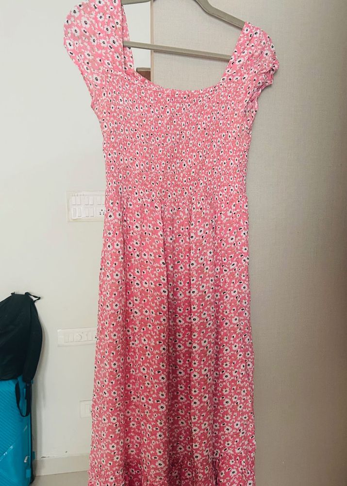Pink Floral Midi Dress