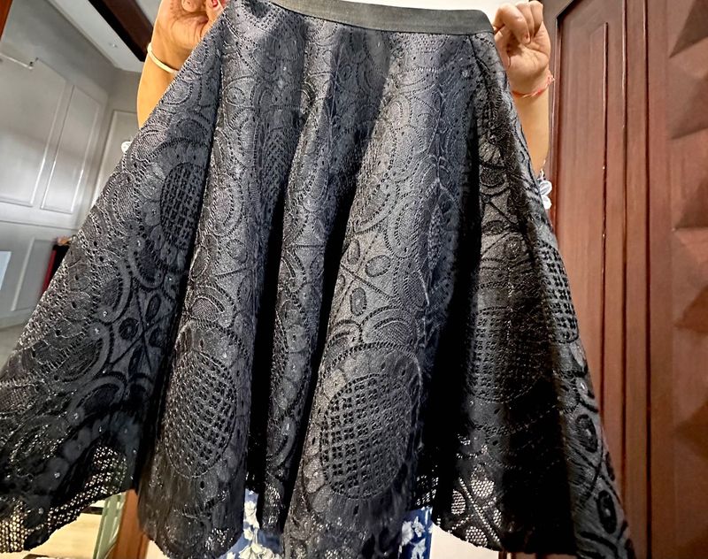 New Black Self Design Premium Fabric Skirt