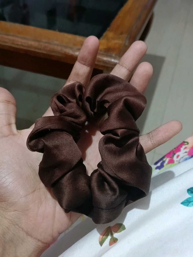 Hand Made Brown Silk Scrunchie