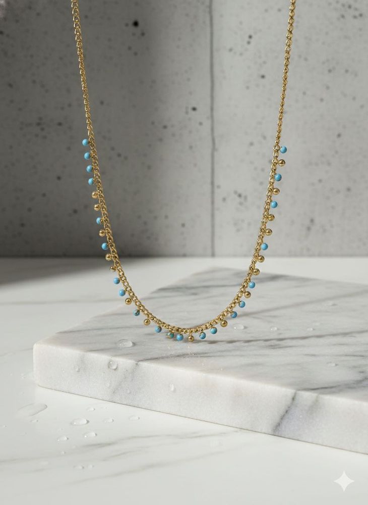 Anti Tarnish | Gold Necklace with Turquise Beads