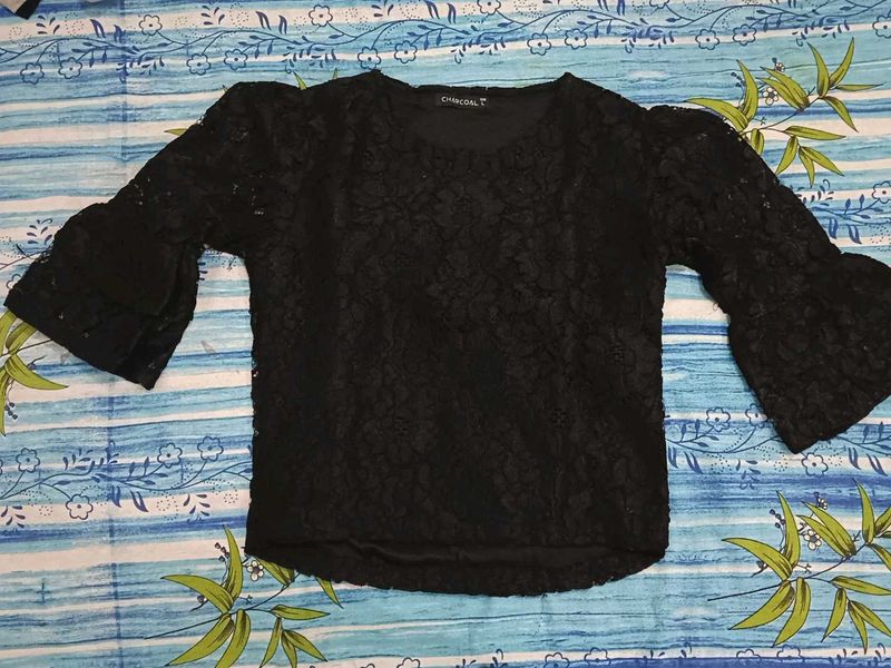 Black Lace Top with Flared Sleeves