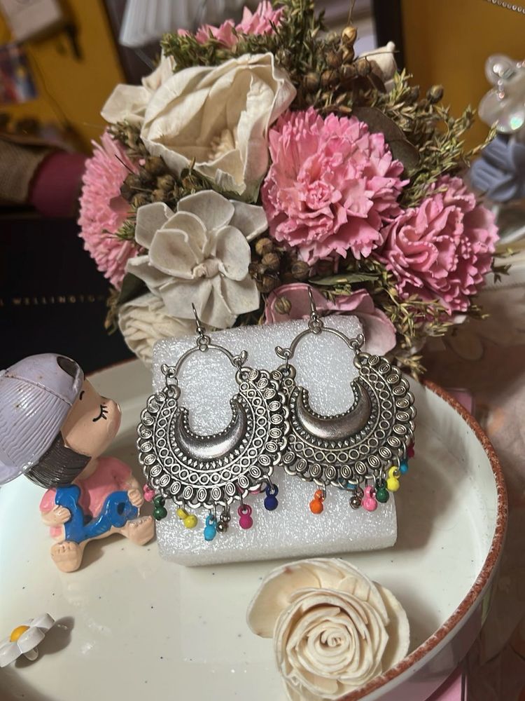 Boho Chic Silver Hoop Earrings