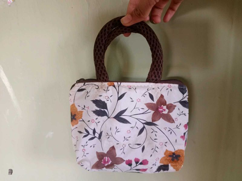 Floral Print Cosmetic Bag with Handle